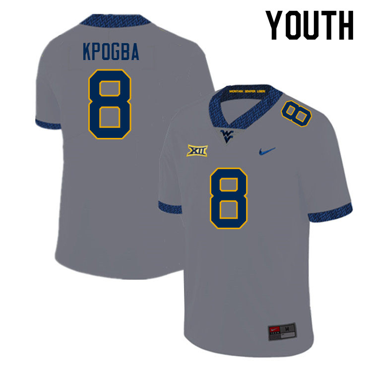 Youth #8 Lee Kpogba West Virginia Mountaineers College Football Jerseys Sale-Gray - Click Image to Close